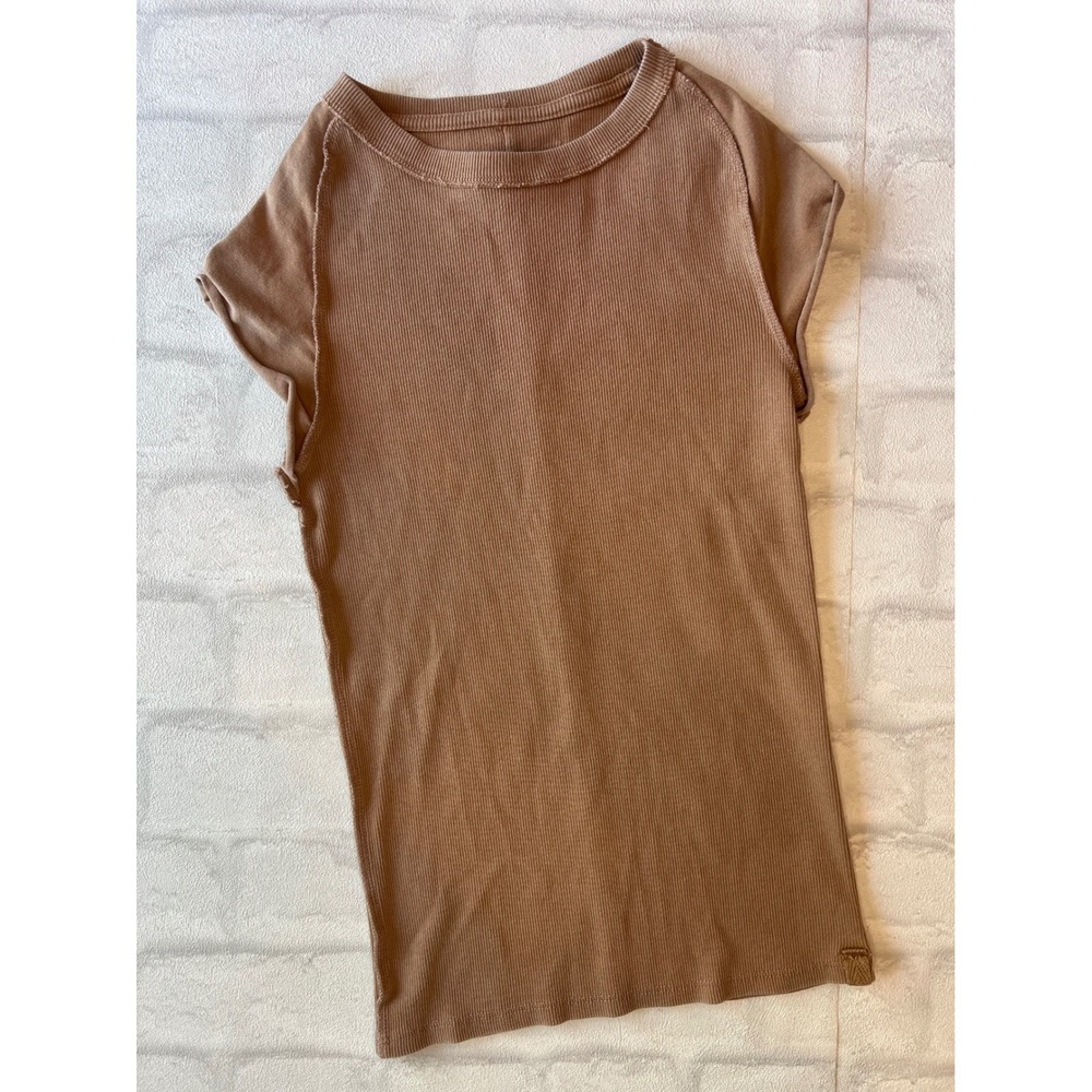 Free People We The‎ Free Tan Rib Knit Baby Tee Short Sleeve Womens XS Y2K